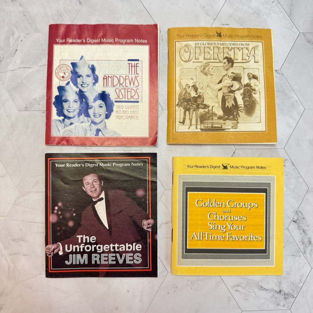 Lot of 4 Reader's Digest Music Program Notes Andrews Sisters Operetta Jim Reeves